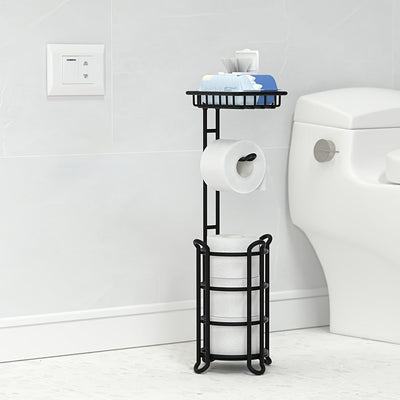 Soporte para papel higiénico de hierro forjado pintado, independiente, con estante adicional para rollos gigantes, teléfono, toallitas y difusor, instalación con adhesivo, para baño