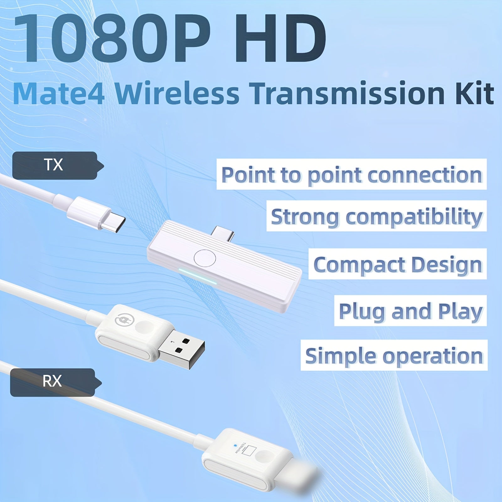 Adaptador sin varillas de Pantalla 1080P HD Tipo-C para Teléfono - Rango Amplio de 50m/165ft, Espejo Punto a Punto para Laptop/Cámara/Teléfono a Monitor/TV/Proyector, Compatible con PS5, Xbox, Switch, Steam Deck y Más Dispositivos HDTV
