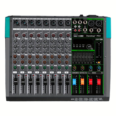 Mixer de audio profesional DEPUSHENG 6/8 canales - Aleación, operado por fuente de alimentación, 110V-130V, enchufe estadounidense, consola de mezcla con MP3, función inalámbrica, grabación USB - Serie PA6/PA8