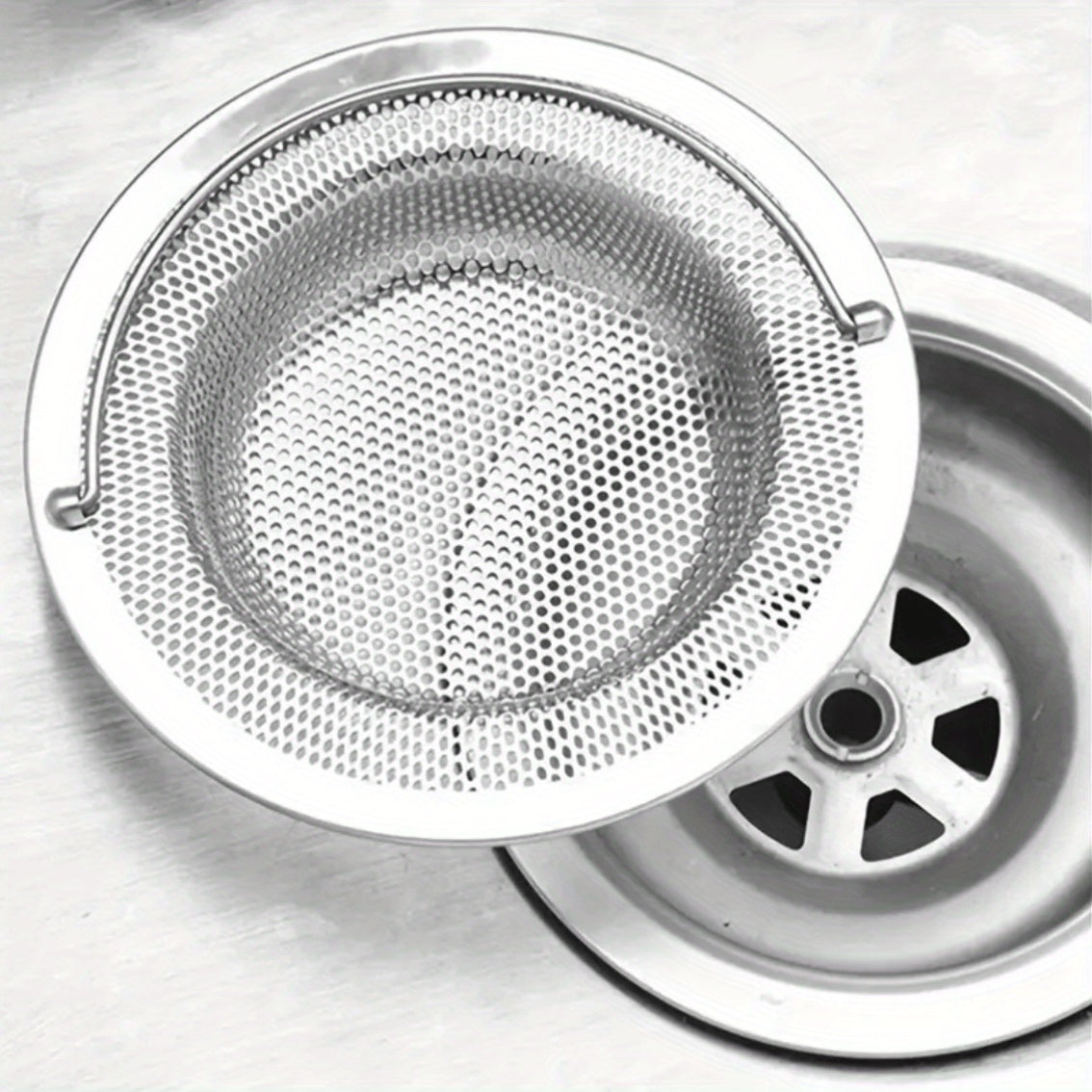 1 pieza, Cernidor de fregadero de acero inoxidable con asa, resistente a la herrumbre, filtro de malla antiatascos para fregaderos de cocina y baño, evita con facilidad los atascos, ideal para drenar restos de verduras y frutas, incluye acero inoxidable