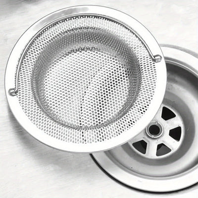 1 pieza, Cernidor de fregadero de acero inoxidable con asa, resistente a la herrumbre, filtro de malla antiatascos para fregaderos de cocina y baño, evita con facilidad los atascos, ideal para drenar restos de verduras y frutas, incluye acero inoxidable