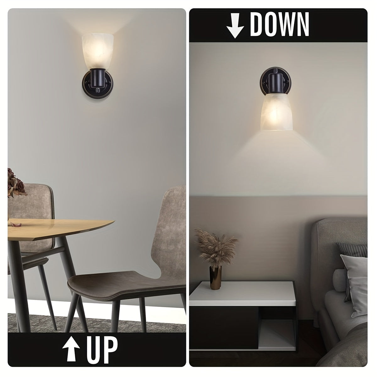 Lámpara de pared moderna para granja con interruptor giratorio - Acabado de níquel cepillado, montaje semienterrado, metal ligero y duradero, ideal para decoración de baño, dormitorio o sala de estar, luz de pared para baño, luz de pared rústica, ilumina