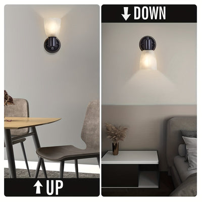 Lámpara de pared moderna para granja con interruptor giratorio - Acabado de níquel cepillado, montaje semienterrado, metal ligero y duradero, ideal para decoración de baño, dormitorio o sala de estar, luz de pared para baño, luz de pared rústica, ilumina