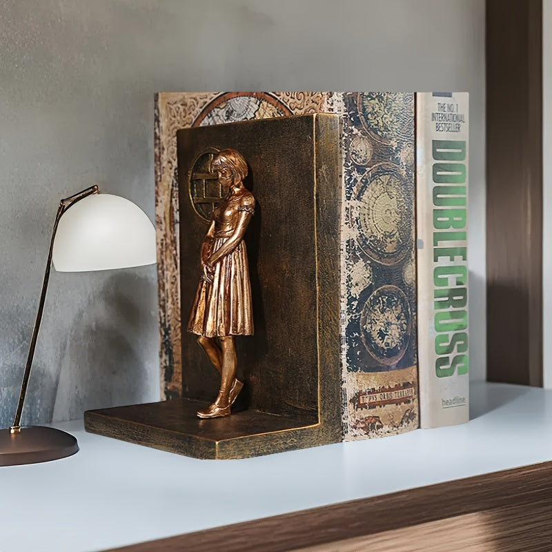 Elegante Estantería de Arte Dorado | Estantería de Resina | Estantería Escultórica con Detalles Tallados | Opción Ideal para la Decoración de Salón, Dormitorio, Oficina y Hotel | Conjunto de Dos Piezas