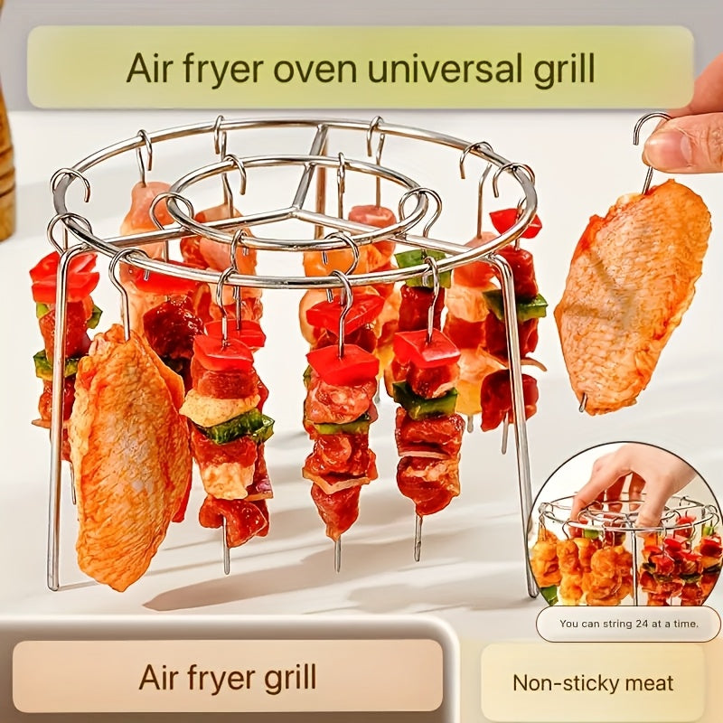 1 Juego de Parrilla para Freidora de Aire de Acero Inoxidable, 24 Piezas, para Carne y Verduras, Compatible con Freidoras de 3.5qt-5.5qt, Horno y Olla a Presión, Sin Necesidad de Darle la Vuelta, Accesorio para Fríjidera
