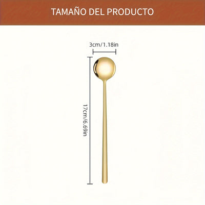12 cucharitas de acero inoxidable dorado con mango largo, para espresso, té, postres, chocolate caliente, té helado y latte, ideales para restaurantes, cafeterías y bares