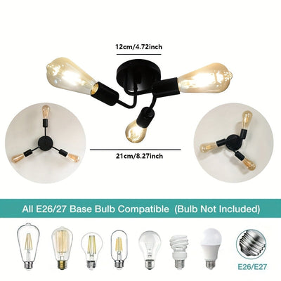 1 lámpara de techo minimalista moderna negra con 3 luces y base E27, para entrada, pasillo, cocina, escalera o vestidor (sin bombilla)