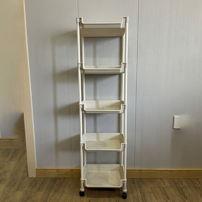 Carrito de Almacenamiento Rodante de 4/5 Niveles con Ruedas - Organizador Compacto de Plástico Duradero para Hogar, Oficina, Guardería - Unidad Móvil Ligera sin Montaje Necesario, Solución de Almacenamiento Doméstico | Diseño Blanco Limpio | Estantería L