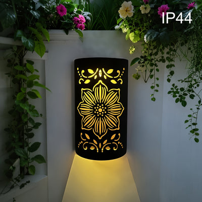 XXOASIS 1/2/3pcs Luces Solares de Pared Mate con Corte Floral Hueco y Detalles Dorados, Alta Calidad para Jardín, Patio o Valla - Iluminación Exterior Duradera en Hierro Semi-Encastrada, Idea de Regalo de Cumpleaños, Decoración Solar Colgante, Ambiente p