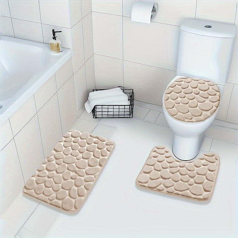 Set de 3 alfombras de baño, suave y absorbente, juego de alfombras de baño de esponja, lavable a máquina, antideslizante, alfombras de baño rectangulares de poliéster, 1,5 cm de grosor, 300 g/㎡, para uso en inodoros y pisos.