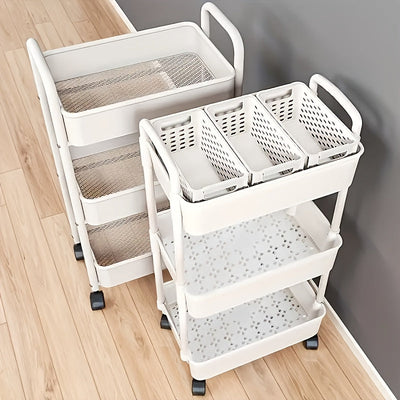 Carro de almacenamiento de 3 niveles con mecanismo de deslizamiento, plástico duradero, blanco - Ideal para la organización de la cocina, dormitorio y sala de estar, regalo perfecto para San Valentín y Ramadán, versátil para todas las estaciones, estante