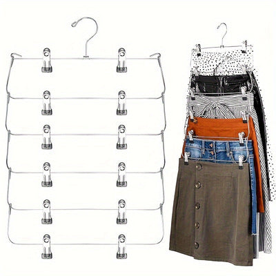 Percha Plegable de Acero Inoxidable de 6 Capas - Organizador de Ropa Multinivel para Ahorrar Espacio en Armario y Guardarropa, Sujeta Jeans, Faldas y Más