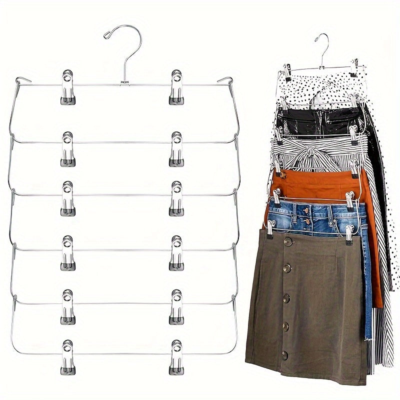 Percha Plegable de Acero Inoxidable de 6 Capas - Organizador de Ropa Multinivel para Ahorrar Espacio en Armario y Guardarropa, Sujeta Jeans, Faldas y Más