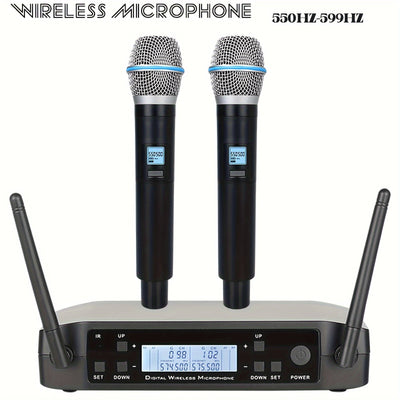 Sistema de micrófono inalámbrico GLXD487C Pro con 2 micrófonos de mano 200 frecuencia para presentaciones en escenarios, conferencias, karaoke en casa y bodas