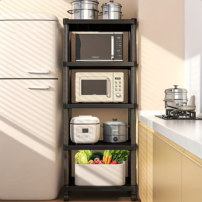Carrito de almacenamiento de cocina de 4/5 niveles con separadores, diseño plegable para ahorrar espacio para microondas, tostadora y utensilios, organizador de plástico duradero para cocina, baño, garaje - Negro, ancho de 19,29 pulgadas, carrito de alma