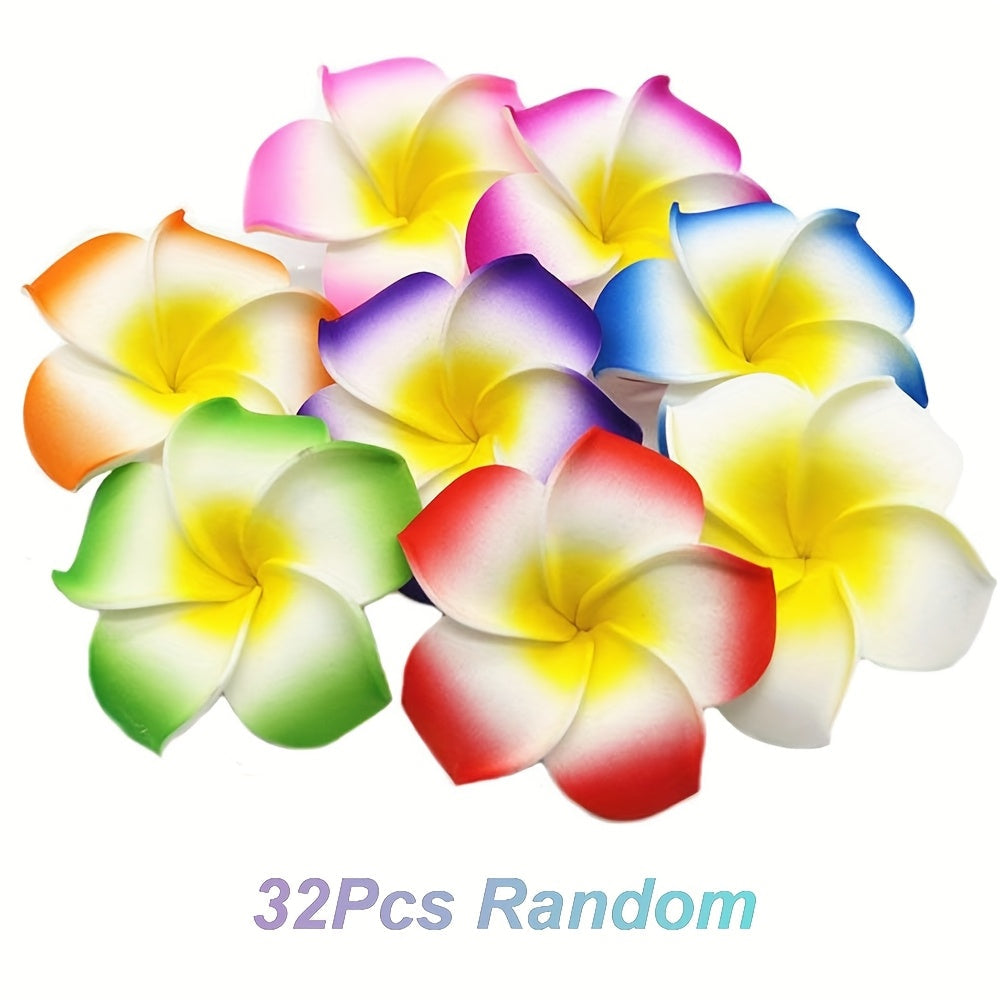 32 piezas de Flores Artificiales para Exteriores - Pétalos de Frangipaní Hawaiano en Colores Mixtos para Decoración de Bodas DIY, Coronas Nupciales y Arreglos Florales Festivos (Halloween, Navidad, Día de la Madre) - Plástico Duradero, Sin Mantenimiento,