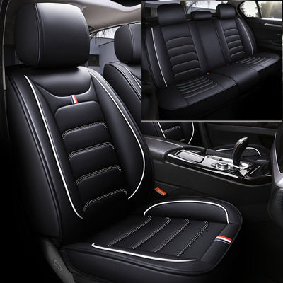 Protector de asiento de coche de temporada universal de 5 plazas, transpirable, con cojín de piel sintética, adecuado para el 99% de los modelos de 5 plazas, edición cómoda con compra individual de 2 almohadas.