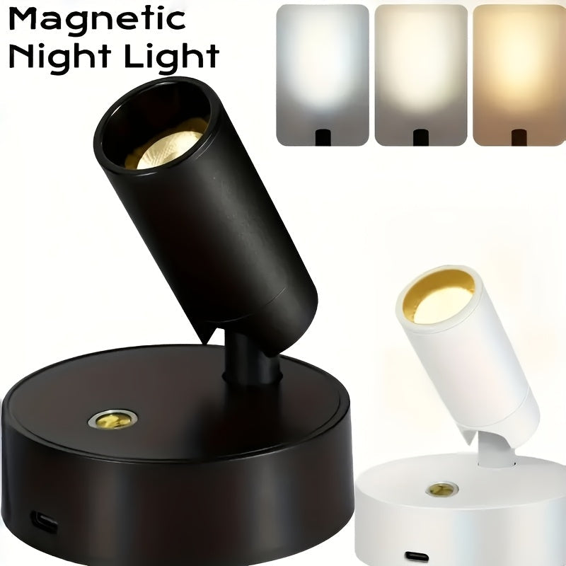 2 luces LED modernas para pared, alimentadas por USB, control táctil giratorio 360°, 3 colores ajustables, con batería recargable, montaje semiempotrado, para interior/exterior/sala/comedor/dormitorio, instalación magnética o independiente, material plás