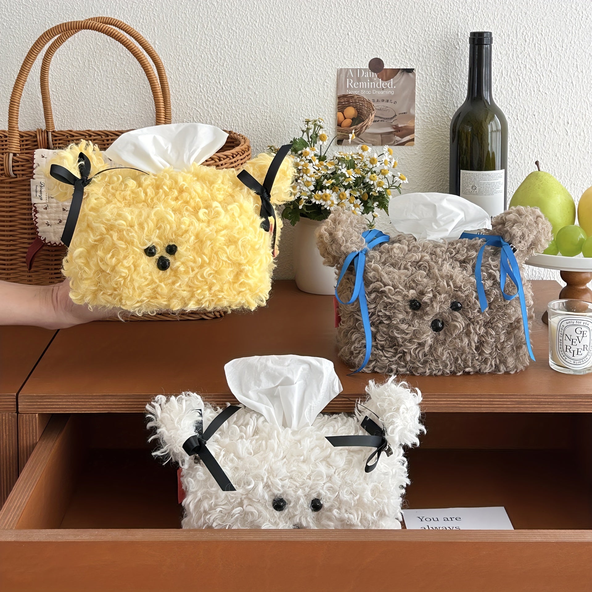 Cubre de caja de pañuelos de perro perrito de peluche, dispensador de servilletas creativo cuadrado, estuche de papel decorativo para mesa para hogar, sala de estar, dormitorio - Otro material de decoraciones de Halloween, Navidad