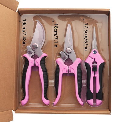 Juego de 3 tijeras profesionales para podar flores y jardinería con cuchillas de acero inoxidable, herramienta manual de podado en empaque de caja