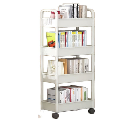 Carrito de almacenamiento rodante de 3 niveles - Organizador de plástico duradero con ruedas, fácil de mover para cocina, baño, dormitorio - Blanco, soporte para libros y artículos pequeños, unidad de estantería versátil | Carrito de almacenamiento moder