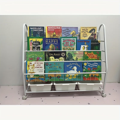 Estantería Metálica Multifuncional, Almacenamiento Integrado para Libros y Juguetes, Estantería Móvil de Varios Niveles, Diseño Minimalista Elegante Adecuado para Dormitorio, Sala de Estar, etc. Blanco
