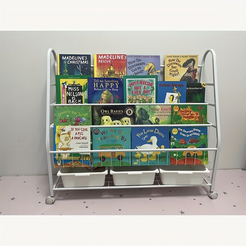 Estantería Metálica Multifuncional, Almacenamiento Integrado para Libros y Juguetes, Estantería Móvil de Varios Niveles, Diseño Minimalista Elegante Adecuado para Dormitorio, Sala de Estar, etc. Blanco