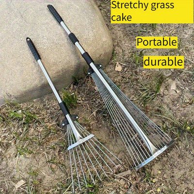 Recogedor de hojas telescópico de acero inoxidable compacto - Cabeza ajustable para limpieza de césped y jardín, recogedor de jardín de metal duradero para eliminación de hojas y malezas