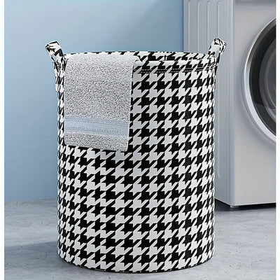 1pieza Cesta de ropa plegable contemporánea, canasta de almacenamiento de tela ovalada con asas, dirección de patrón aleatorio versátil, para dormitorio, baño, sala de estar - Accesorio para el hogar, Canastas de ropa
