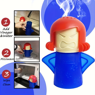 1 pieza, limpiador de vapor para microondas y horno "Mama Enojada", herramienta de limpieza de cocina multiusos, no tóxica, segura para refrigeradores y microondas, fácil de usar, material duradero de TPU, diseño vibrante azul, verde, púrpura, amarillo,