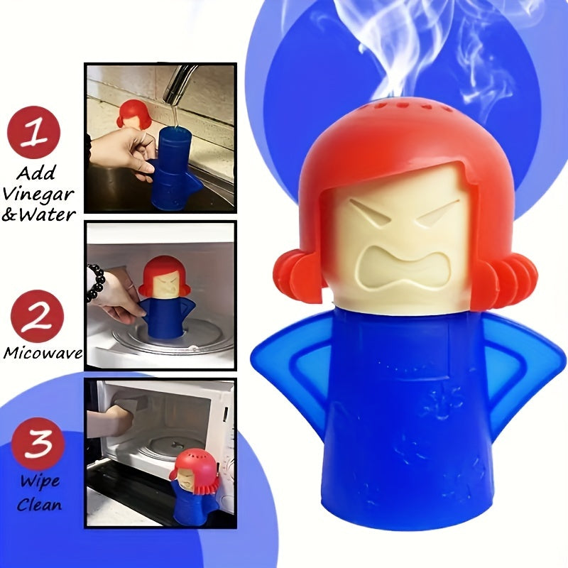 1 pieza, limpiador de vapor para microondas y horno "Mama Enojada", herramienta de limpieza de cocina multiusos, no tóxica, segura para refrigeradores y microondas, fácil de usar, material duradero de TPU, diseño vibrante azul, verde, púrpura, amarillo,