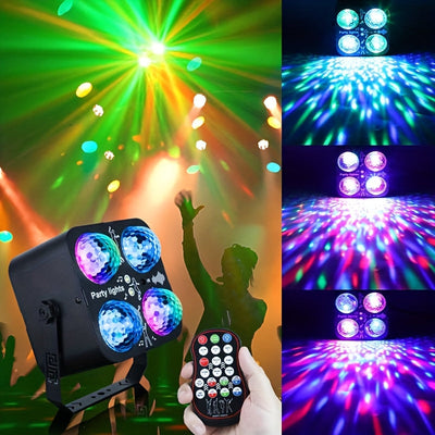 1PC Bola mágica de luz disco RGB con carcasa metálica, karaoke estroboscópico controlado por voz para DJ, entretenimiento interior, adecuada para iluminación de escenario, decoración de Navidad y regreso a clases [con control remoto, sin batería]