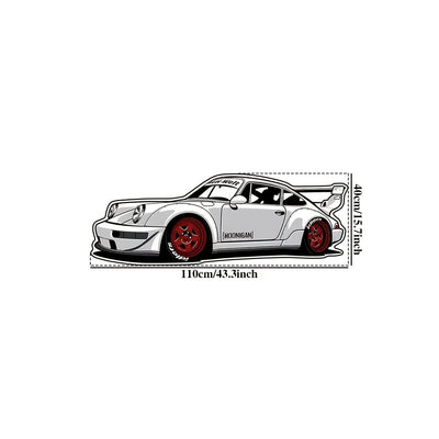 Alfombra de auto de carreras Porsche, 1000G/6mm de grosor, antideslizante y resistente al desgaste, diseño en blanco y negro, ideal para decoración de dormitorio, sala de estar, acento deportivo en la habitación, alfombra duradera