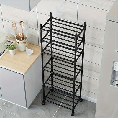 Carrito de almacenamiento metálico ajustable con ruedas y ganchos - Organizador ahorrador de espacio para cocina, dormitorio, baño, habitación de lavandería | Diseño de estantería abierta | Estante modular de plástico, fácil montaje, carrito de almacenam