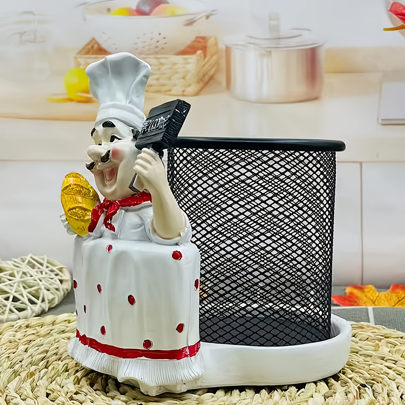 Soporte para Toalla de Acero Inoxidable con Diseño de Chef de Dibujos Animados (1 pieza) - Decoración de Cocina en Metal Pulido con Letrero de Bienvenida, Sombrero y Bigote de Lunares Rojos para Hogar, Restaurantes, Cafeterías