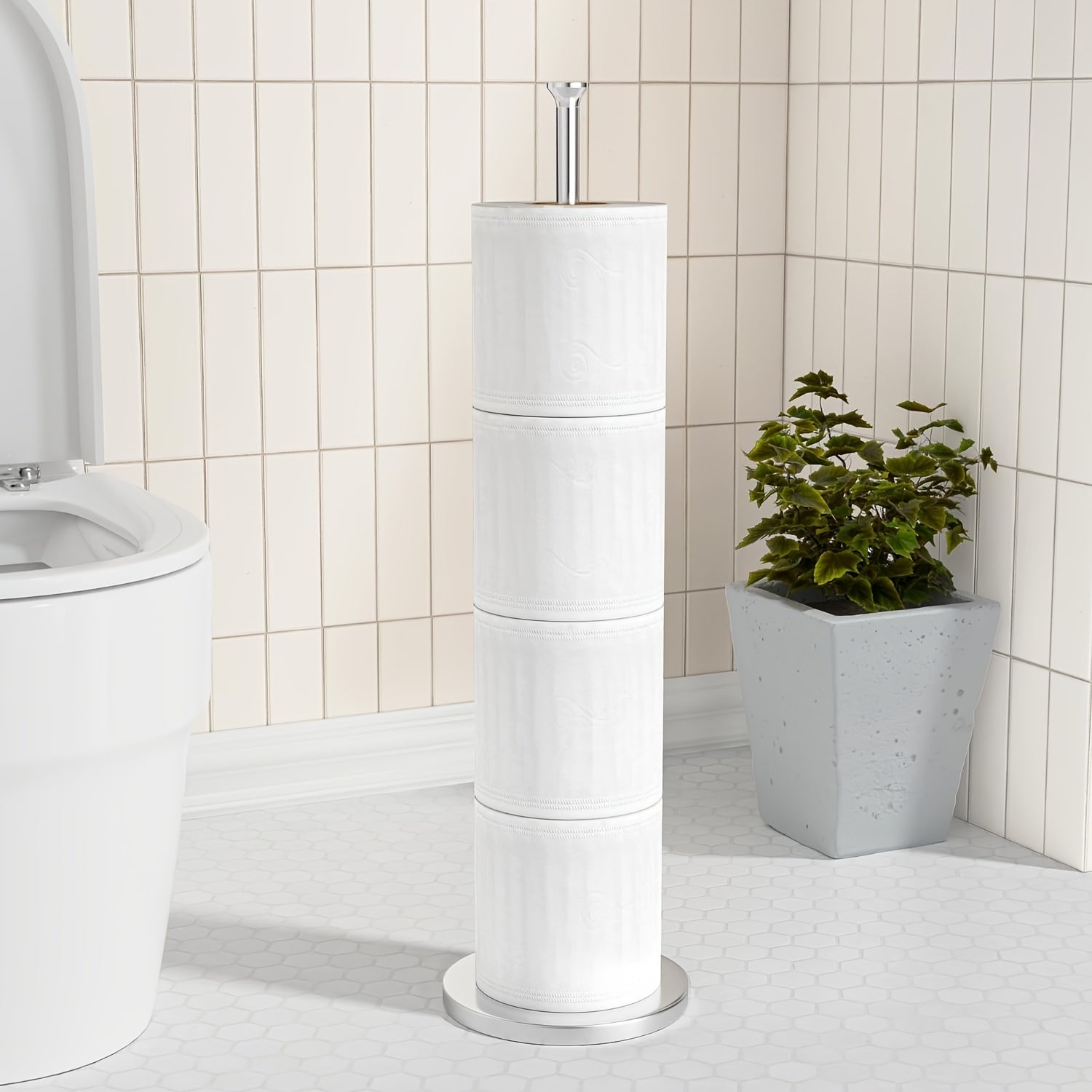 Soporte Independiente de Acero Inoxidable para Papel Higiénico con Almacenamiento de Rollo de Repuesto - Diseño Sobre el Tanque para Organización del Baño