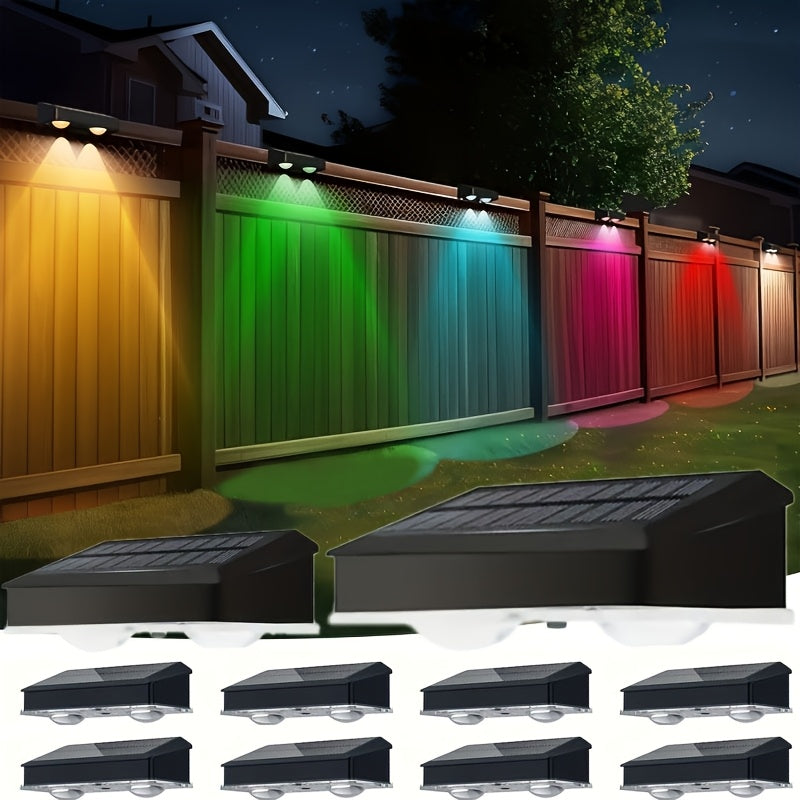 Luces solares para exteriores, 8/4 LEDs, 9 patrones de iluminación, luces para vallas, 4/2 piezas, luces para jardines, caminos, porches, escaleras, patio, barbacoa, luces decorativas para paisajes exteriores (8 luces constantes de un solo color + 1 luz