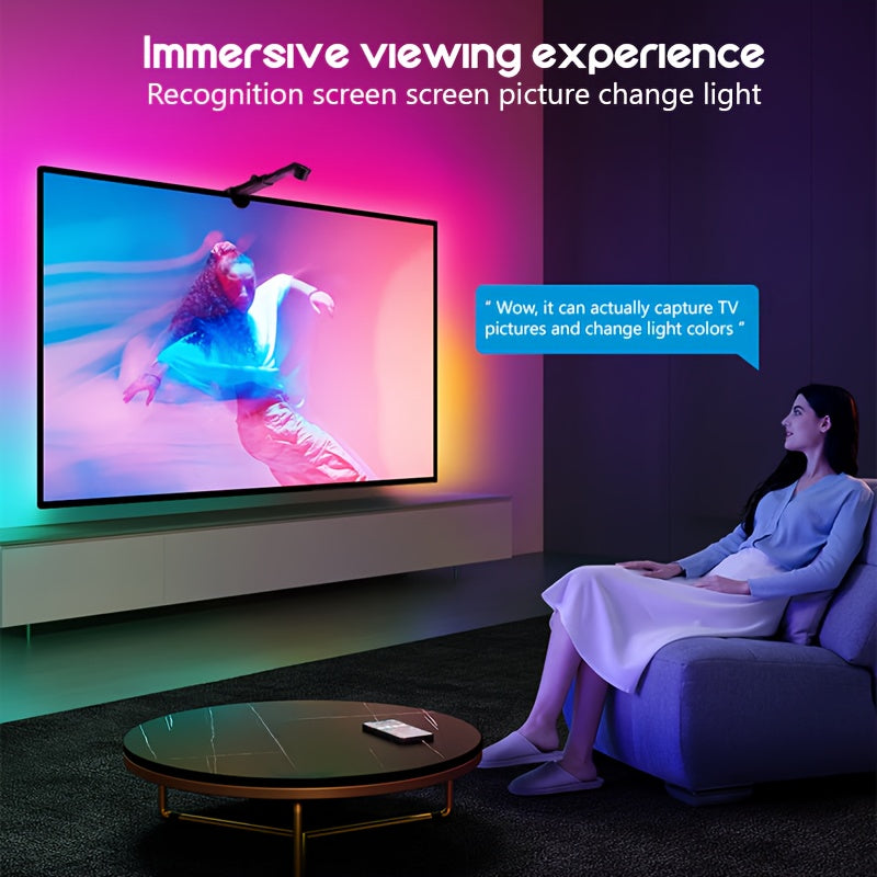 Tira de luces LED RGBIC de 12,5 pies/3,8 metros, barra de luz de fondo para TV, con sensor de color AR, control remoto de 24 teclas ajustable, adecuado para TVs de 55-65 pulgadas, perfecto para exhibición, sala de juegos, dormitorio y decoración de sala