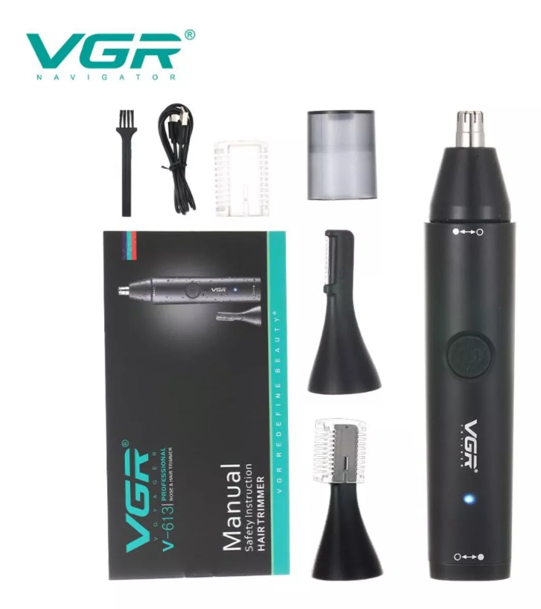 Trimmer Nariz Oreja Ceja Recortador Vgr V613 Recargable Ipx5 Color Negro