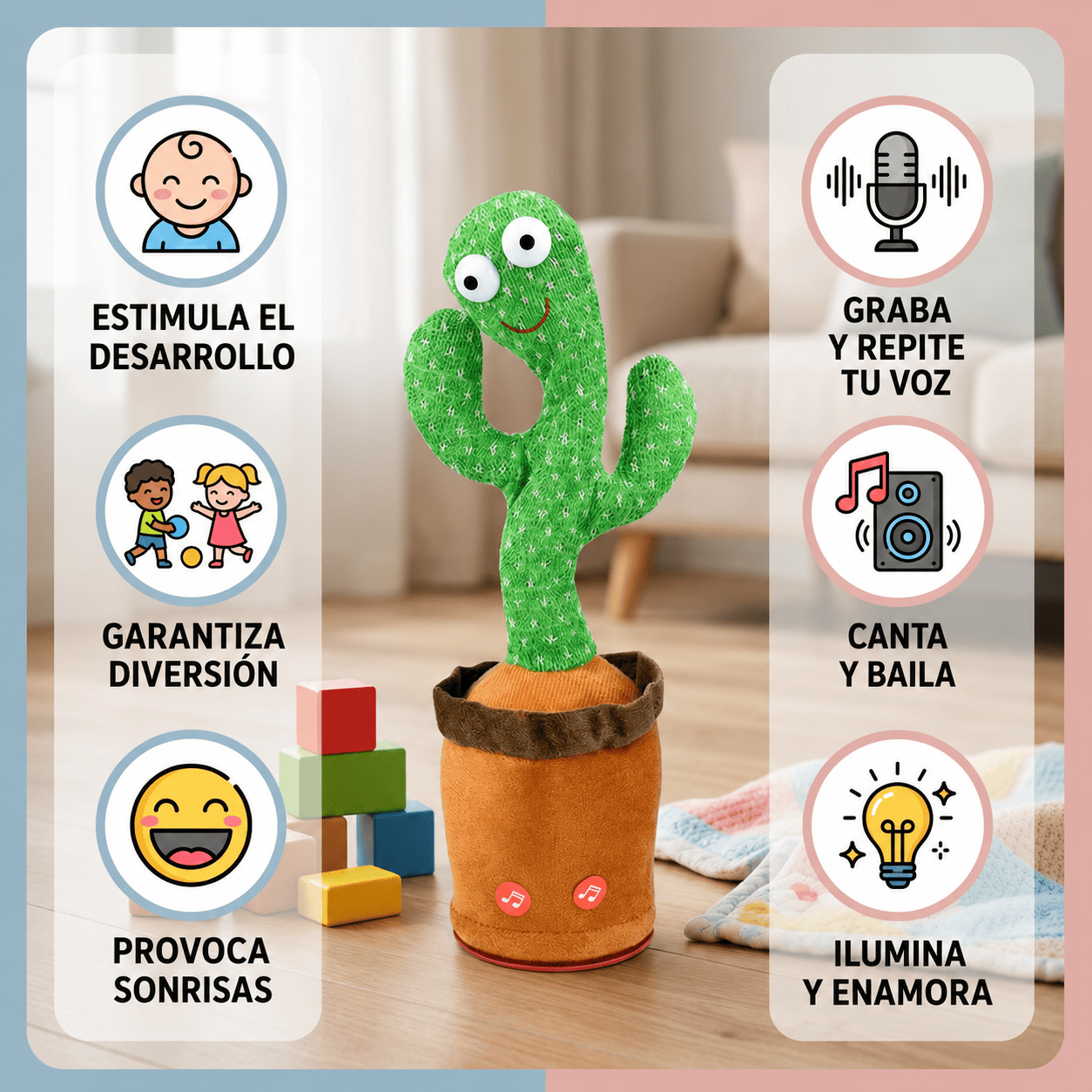 Peluche Bailarin Cactus Luminoso Juguete Color Verde 60 Canciones