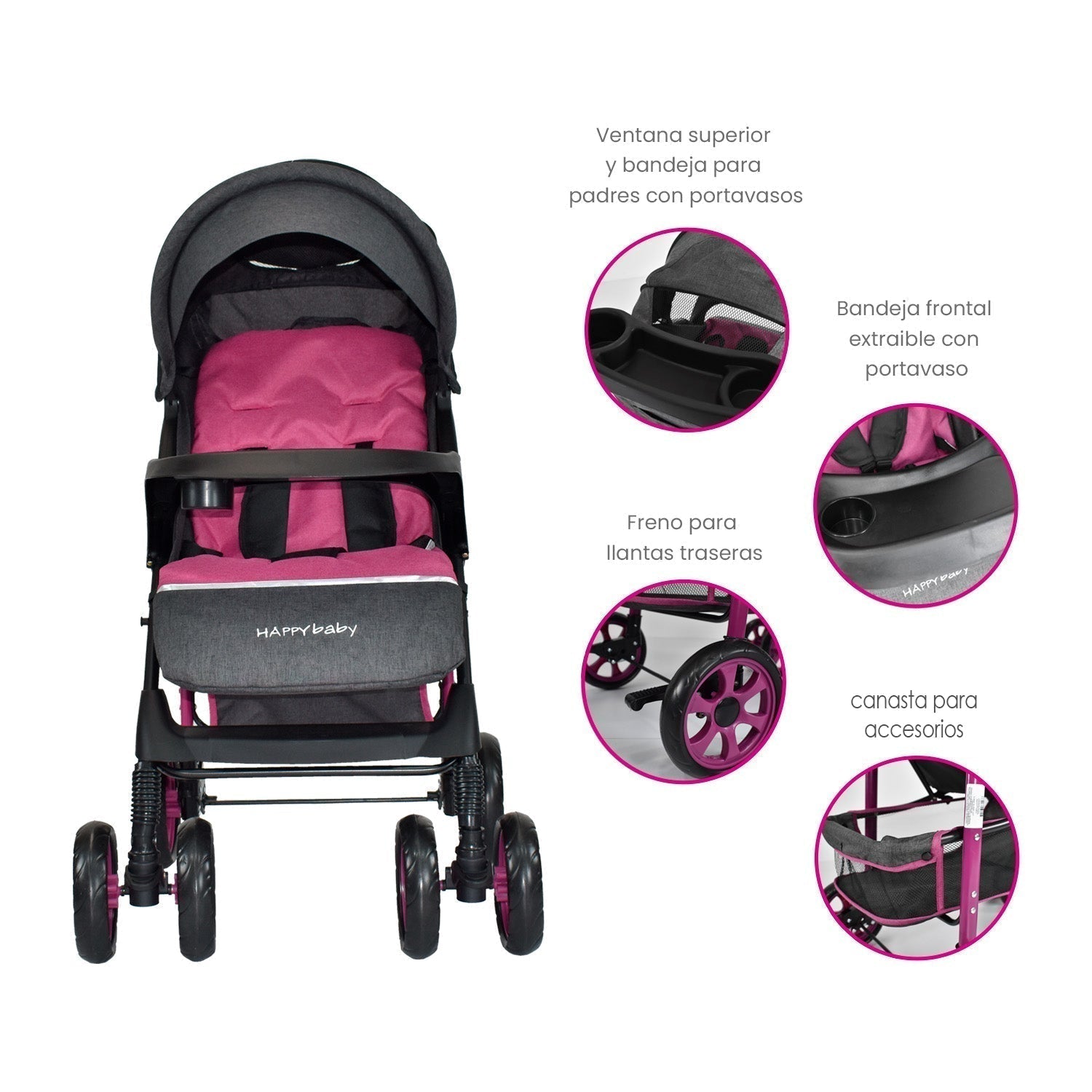 COCHE ESTANDAR  KLAUS HAPPY BABY - ROSADO