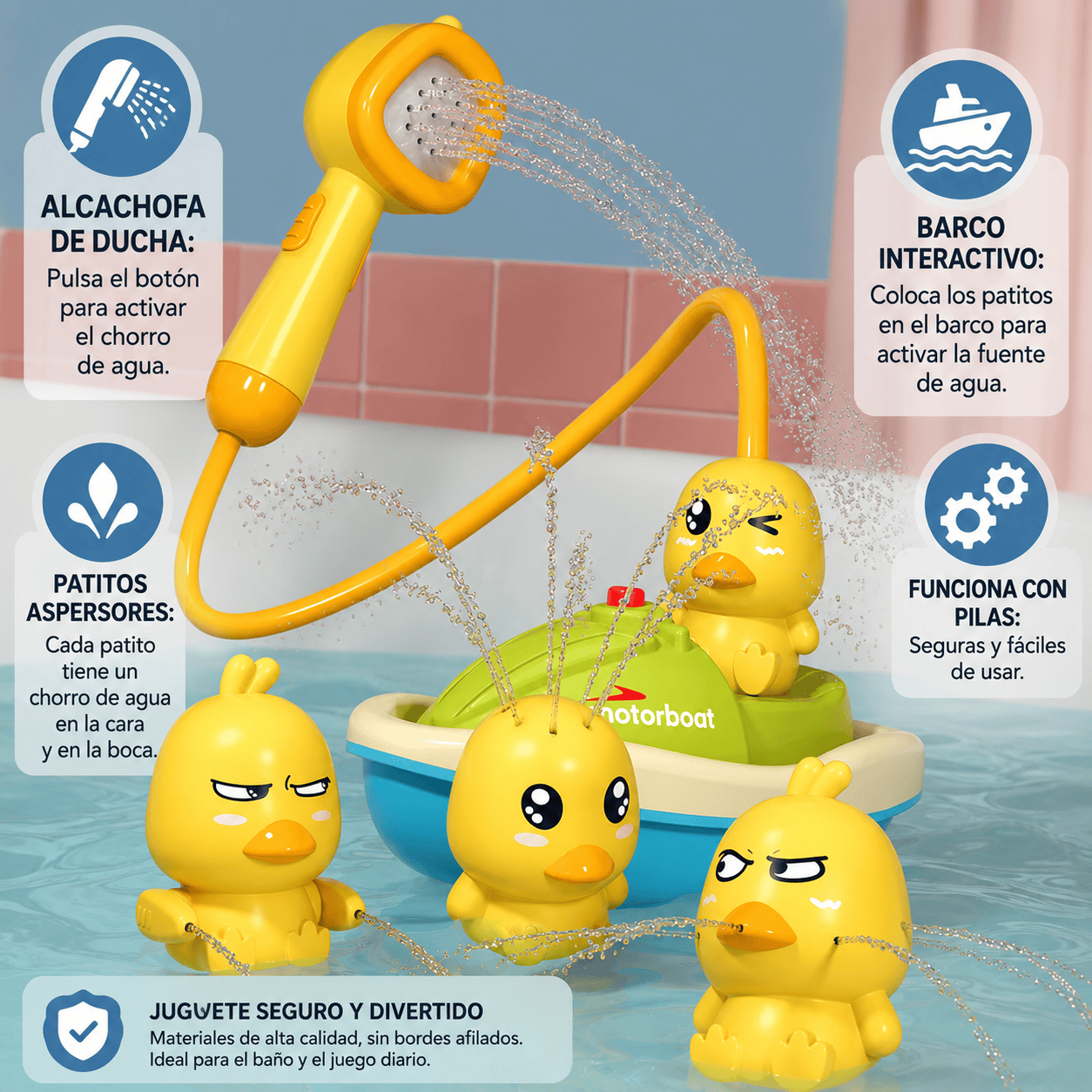 Patitos de Baño con Fuente de Agua y Barco Eléctrico para Bebés