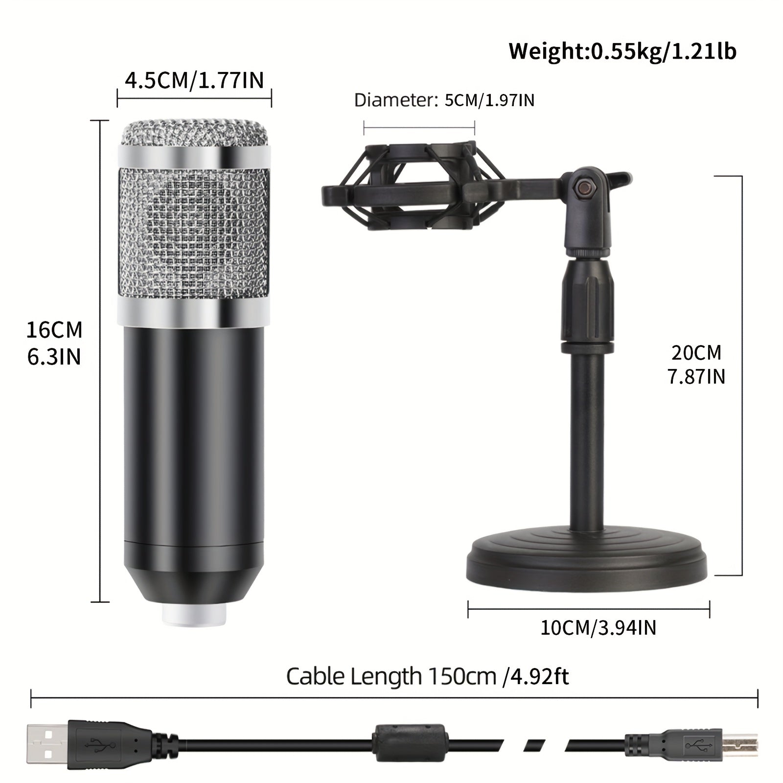 DEPUSHENG Micrófono USB Condensador para PC, Kit de Microfonía para Gaming, Podcast y Reuniones