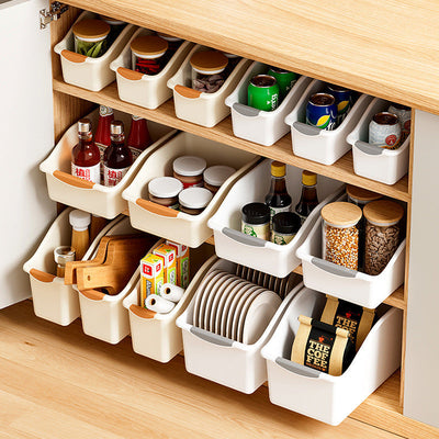 Juego de 2 cajas de almacenamiento plásticas multifuncionales, diseño curvo ideal para organización del hogar, perfectas para productos de limpieza y artículos esenciales del hogar, cajas, canastas y contenedores para organizar