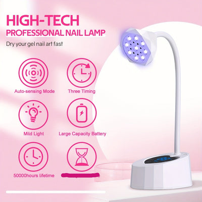 Linterna portátil recargable para uñas con sensor automático, 3 temporizadores disponibles, ideal para secado de gel y cura de esmalte, perfecta para manicura DIY en casa o salones