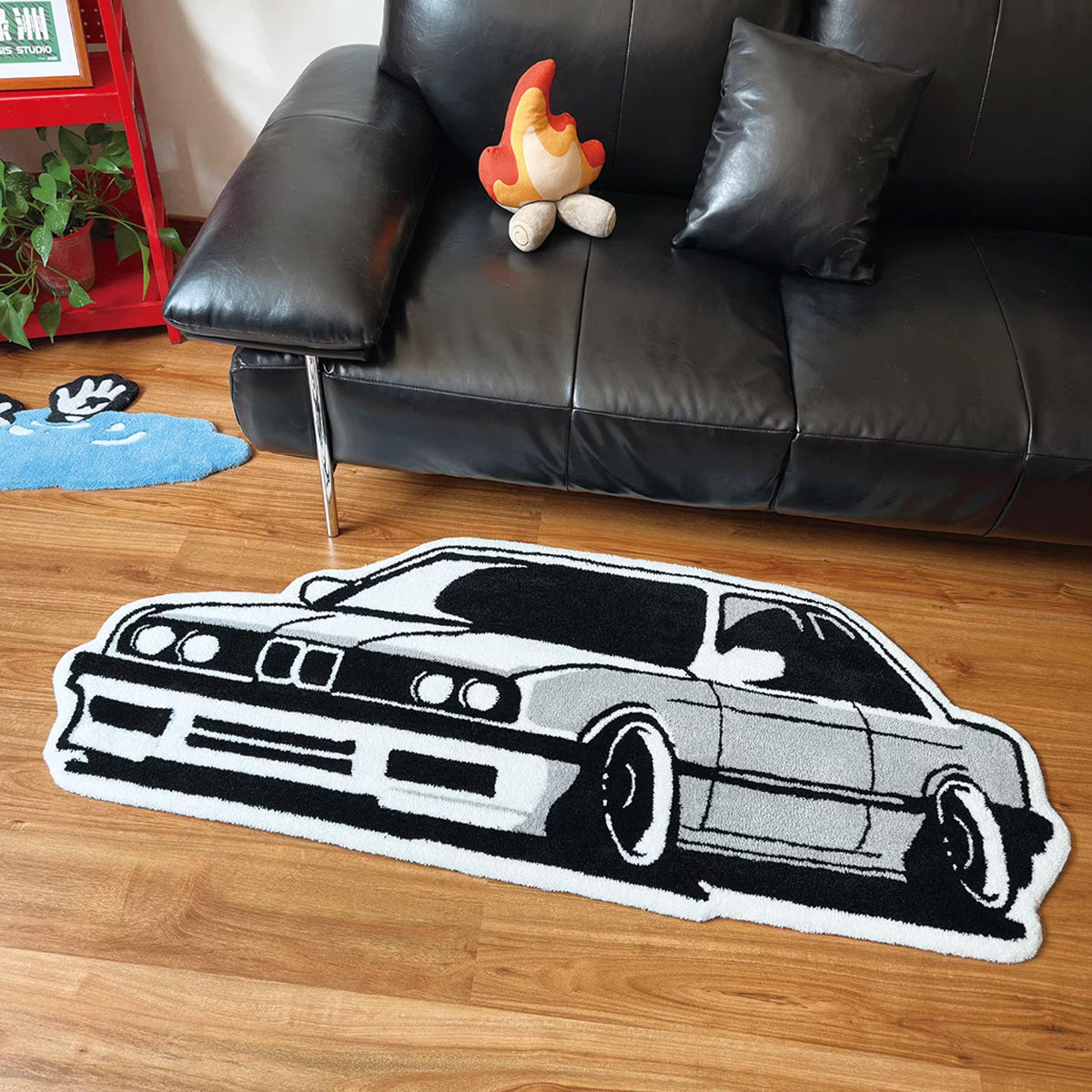 1 alfombra con diseño de autos vintage, suave como cachemir falsa, respaldo antideslizante, 10 mm de grosor, 1000 g/m², lavado a mano, 100% poliéster, para sala, dormitorio y áreas informales