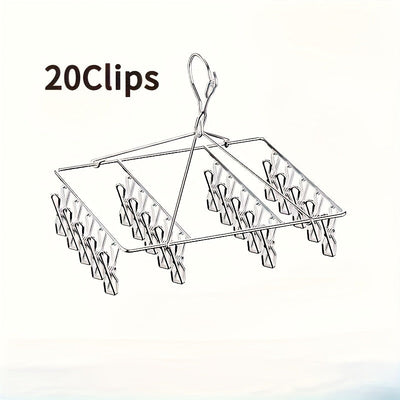 20 Piezas de Ganchos Giratorios para Ropa con Bloqueo Antiviento - Clips Desmontables Resistentes, Diseño Ahorrador de Espacio, Acabado Metálico Elegante, Colgadores Duraderos para Uso en Interiores/Exteriores, Secado de Prendas, Perchas para Ropa