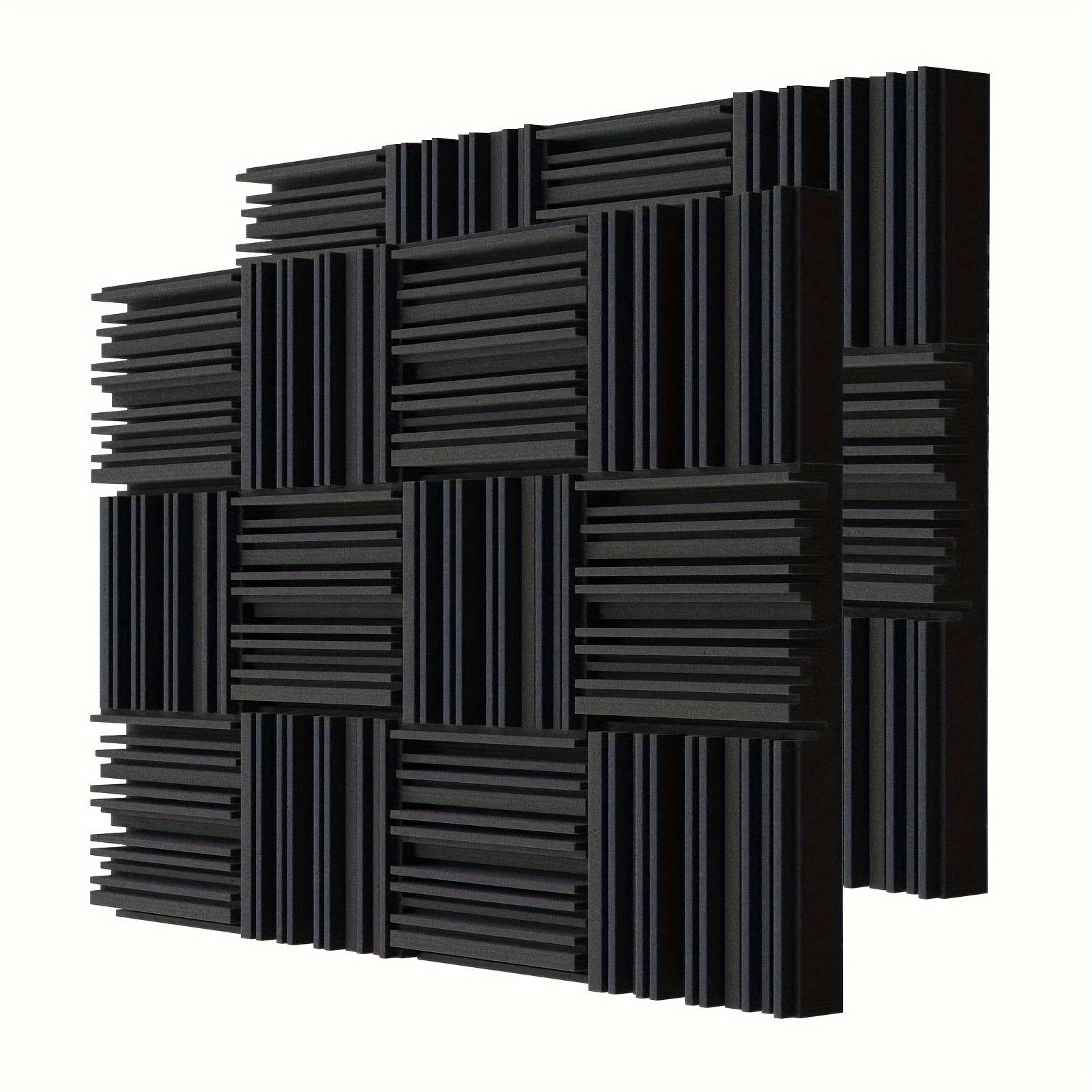 Conjunto de 24 Paneles Insonorizantes de Espuma de Alta Densidad Negros, 30.48x30.48x5.08 cm - Azulejos Acústicos Ignífugos para Decoración de Paredes y Techos, Ideales para Cine en Casa, Estudio, Sala de Baile, Sala de Juegos, Sala de Conferencias, Pane
