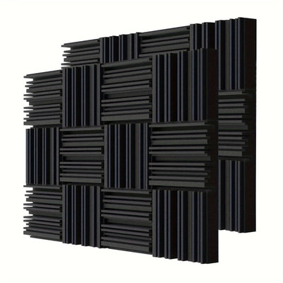 Conjunto de 24 Paneles Insonorizantes de Espuma de Alta Densidad Negros, 30.48x30.48x5.08 cm - Azulejos Acústicos Ignífugos para Decoración de Paredes y Techos, Ideales para Cine en Casa, Estudio, Sala de Baile, Sala de Juegos, Sala de Conferencias, Pane