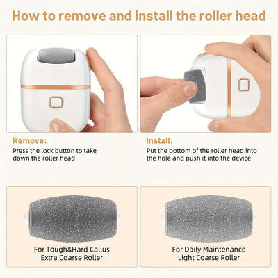 Lima eléctrica recargable para pies con 3 cabezales reemplazables, exfoliación suave, carga USB, portátil y fácil de usar, ideal para pies secos y agrietados, color beige claro, esencial para el cuidado de los pies, apta para adultos, herramienta portáti